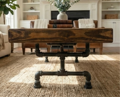Steel and Pine Wood Weathered Coffee Table
