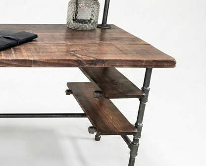 Steel and Wood Desk - 4 Desk Shelves and Monitor Shelf