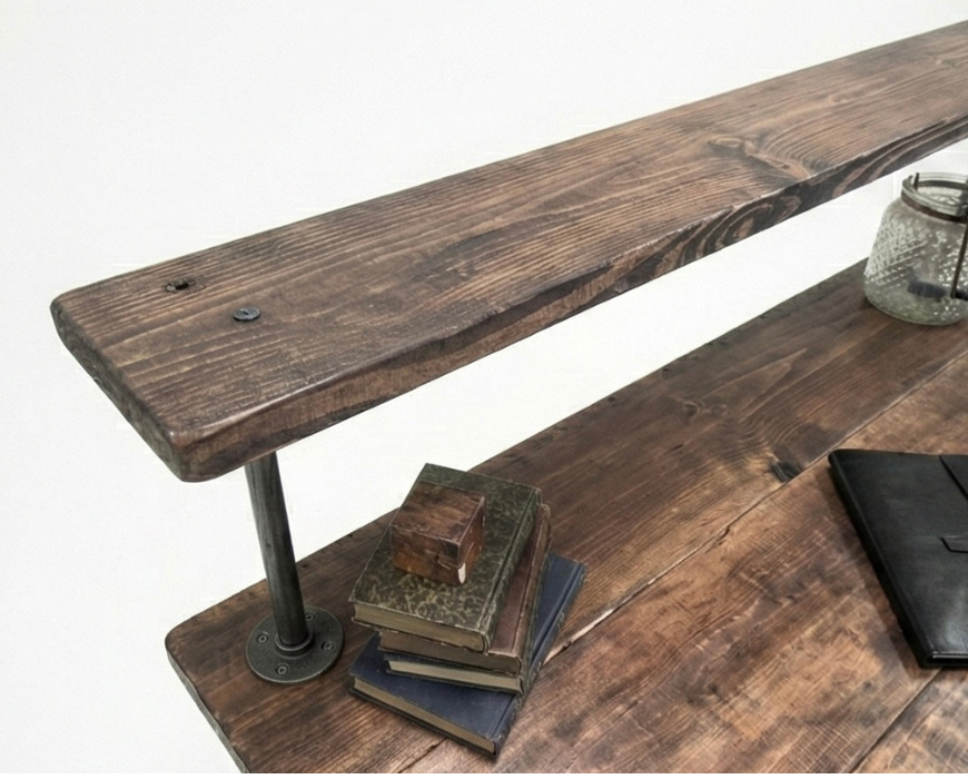 Steel and Wood Desk - 4 Desk Shelves and Monitor Shelf