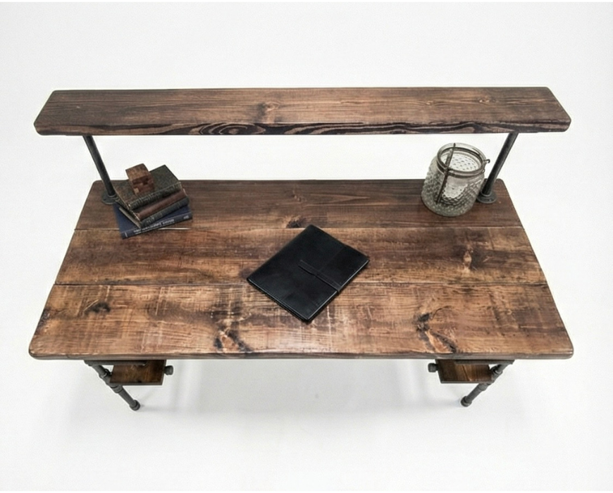 Steel and Wood Desk - 4 Desk Shelves and Monitor Shelf