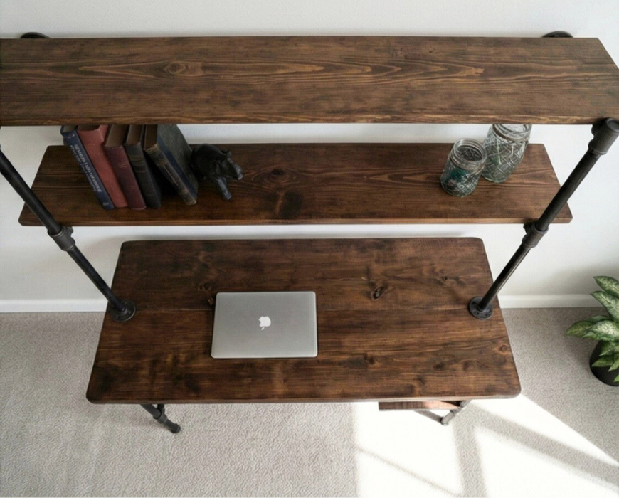 Steel and Wood Desk - 2 Desk Shelves and 2 Wall Shelves