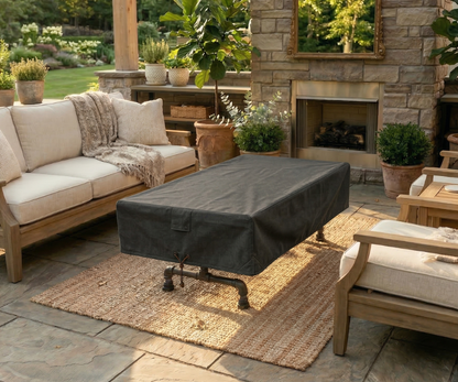 Outdoor Patio Steel and Wood Weathered Coffee Table  - Large Pipe - Free Outdoor Cover Included