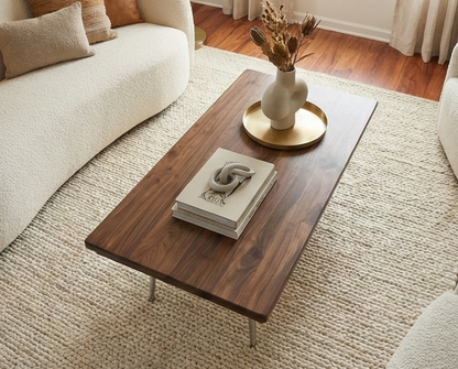 Steel and Solid Wood Midcentury Coffee Cocktail Table with Retro Chrome Steel