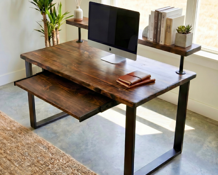 Steel and Wood Desk - Square Leg - Large Keyboard Tray
