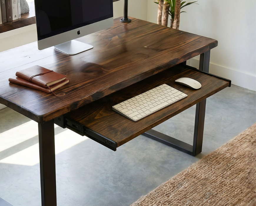 Steel and Wood Desk - Square Leg - Large Keyboard Tray