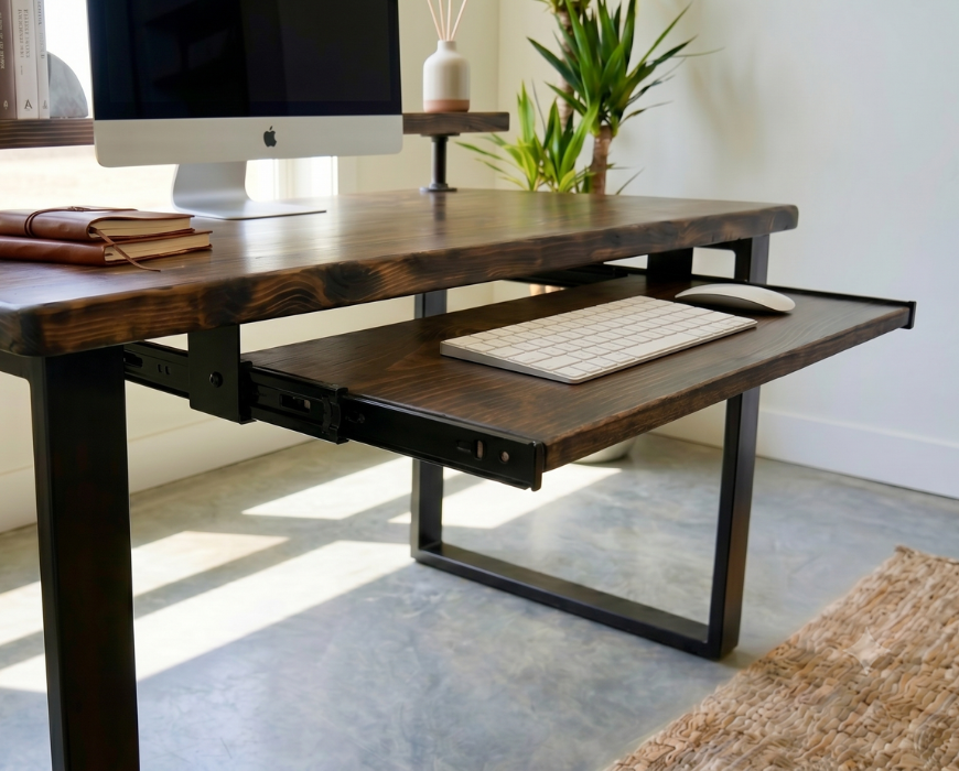 Steel and Wood Desk - Square Leg - Large Keyboard Tray