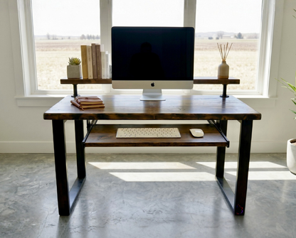 Steel and Wood Desk - Square Leg - Large Keyboard Tray