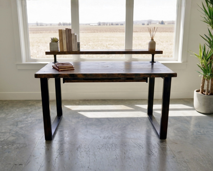 Steel and Wood Desk - Square Leg - Large Keyboard Tray