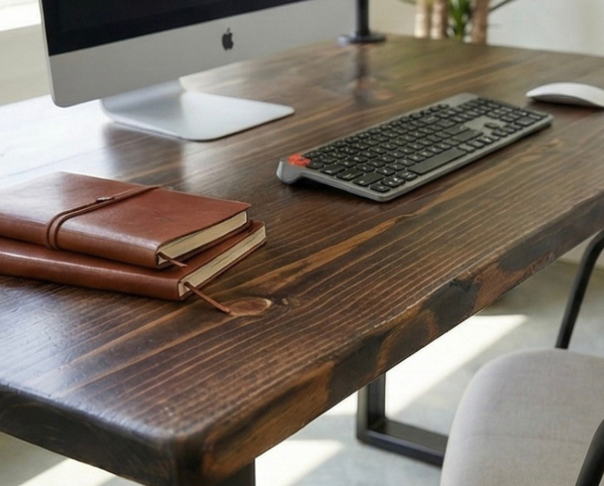 Steel and Wood Desk - Square Leg - Large Keyboard Tray