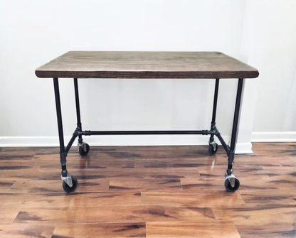 Steel and Wood Table with Locking Industrial Casters
