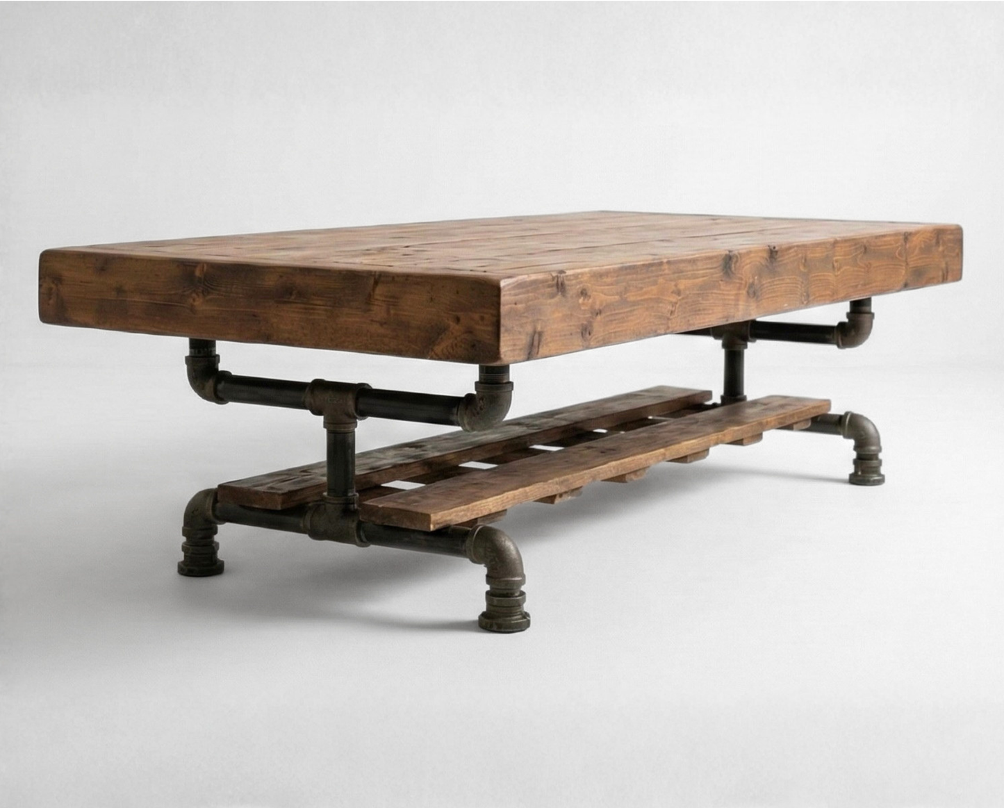 Steel and Wood Weathered Coffee Table w/ Cross Shelf