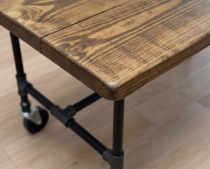 Steel and Wood Table with Locking Industrial Casters