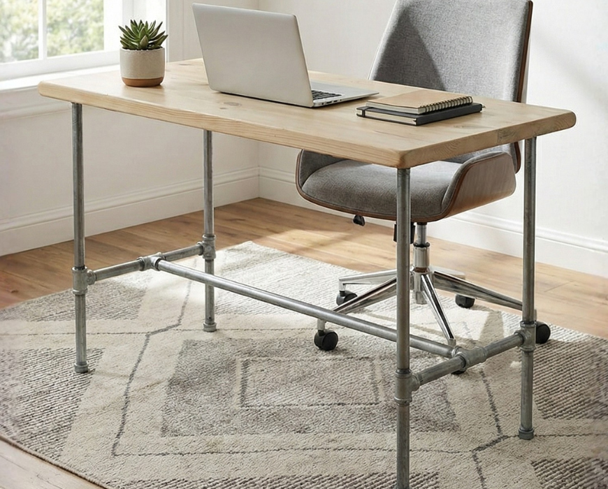 Steel and Wood Galvanized Steel Desk - Kitchen Island Table