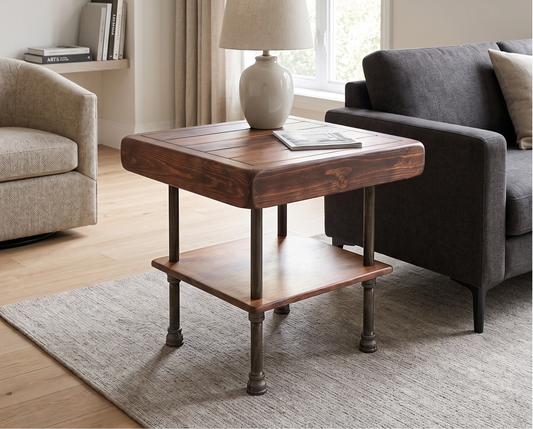 Steel and Weathered Wood Side Table
