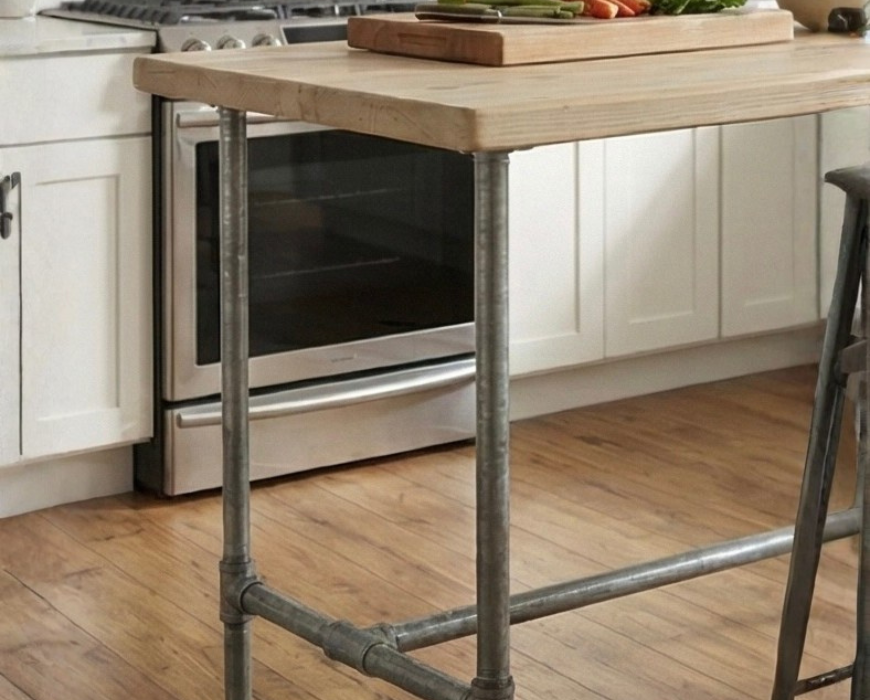 Steel and Wood Galvanized Steel Desk - Kitchen Island Table