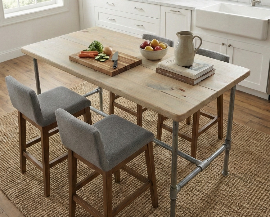 Steel and Wood Galvanized Steel Desk - Kitchen Island Table