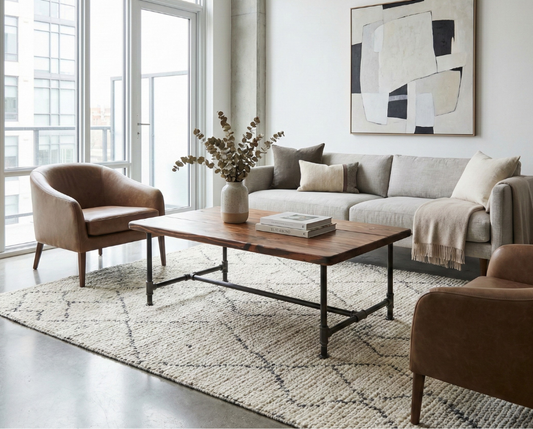 Steel and Pine Wood Coffee Table
