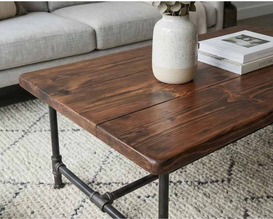 Steel and Pine Wood Coffee Table