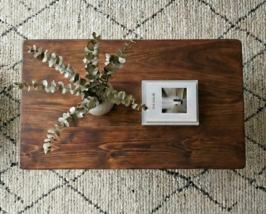 Steel and Pine Wood Coffee Table