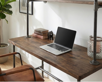 Steel and Wood Desk -  With 2 Wall Shelves