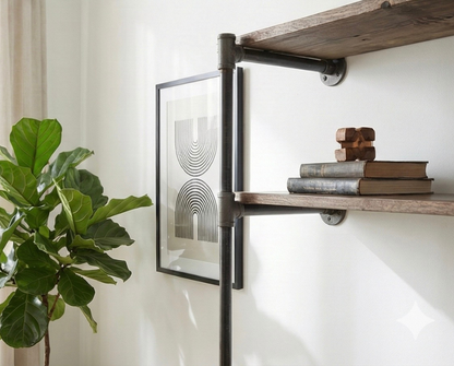 Steel and Wood Desk -  With 2 Wall Shelves