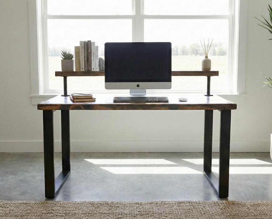 Steel and Wood Desk - Square Leg Style - Monitor Shelf – steelandpine