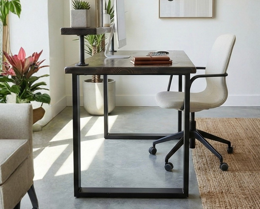 Steel and Wood Desk - Square Leg Style - Monitor Shelf