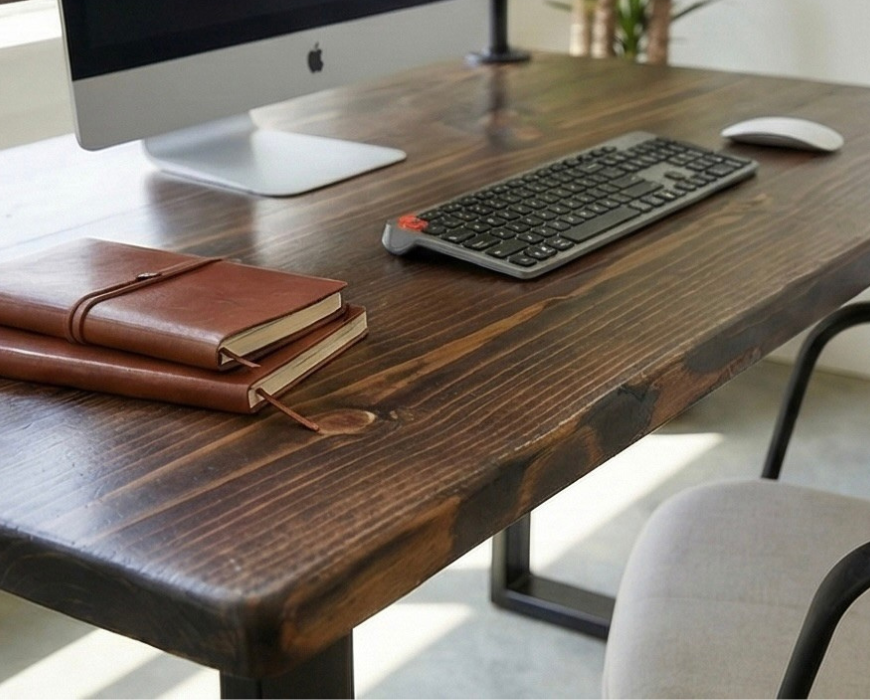 Steel and Wood Desk - Square Leg Style - Monitor Shelf