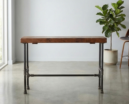 Steel and Wood Bar Table - 3.5in Thick Table Top and Large 1" Pipe