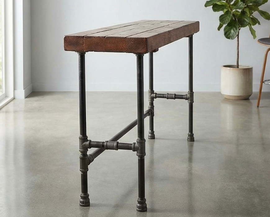 Steel and Wood Bar Table - 3.5in Thick Table Top and Large 1" Pipe