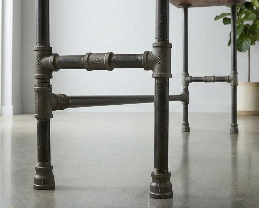 Steel and Wood Bar Table - 3.5in Thick Table Top and Large 1" Pipe