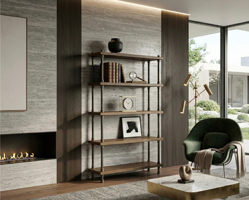 Steel and Wood Shelving Unit - Book Case
