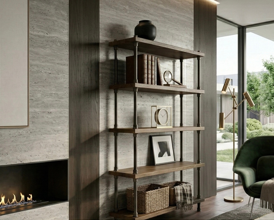 Steel and Wood Shelving Unit - Book Case