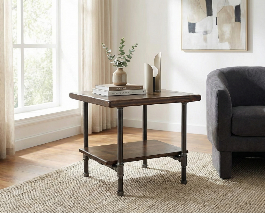 Steel and Pine Wood Side End Coffee Table with Shelf Style 2 --Etsy Pick Award