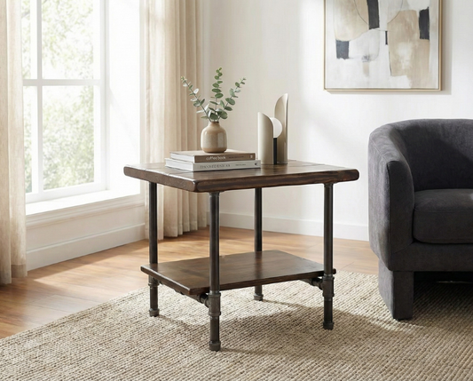 Steel and Pine Wood Side End Coffee Table with Shelf Style 2 --Etsy Pick Award