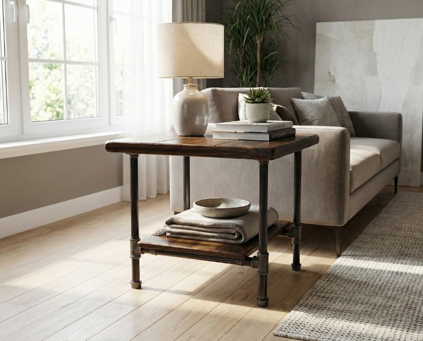 Steel and Pine Wood Side End Coffee Table with Shelf Style 2 --Etsy Pick Award