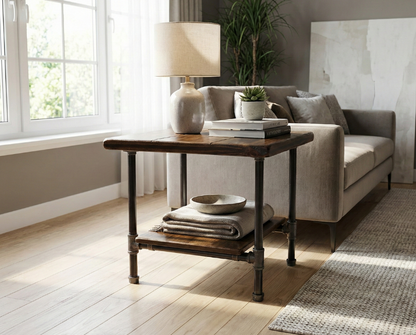 Steel and Pine Wood Side End Coffee Table with Shelf Style 2 --Etsy Pick Award