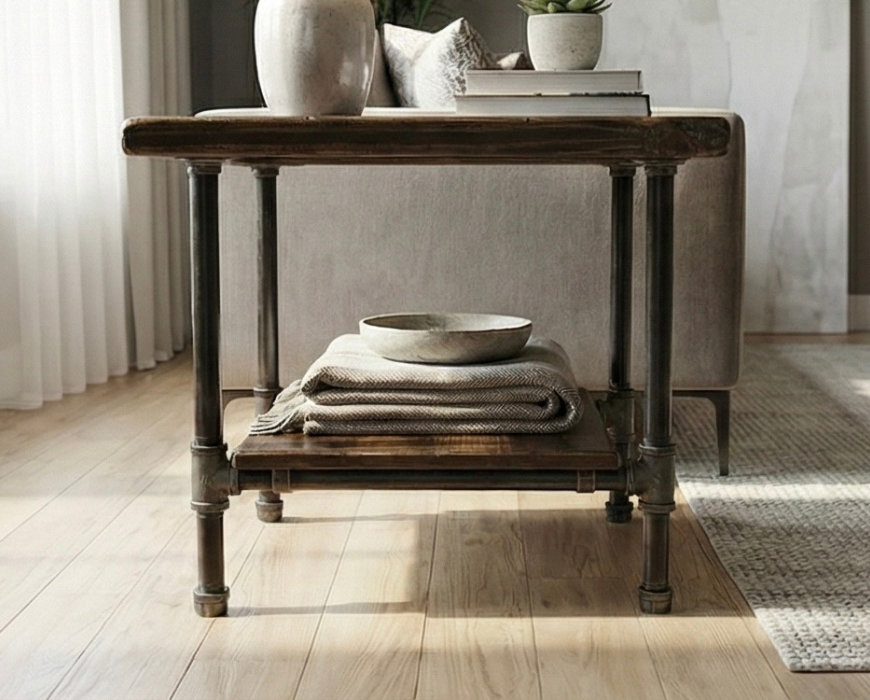 Steel and Pine Wood Side End Coffee Table with Shelf Style 2 --Etsy Pick Award