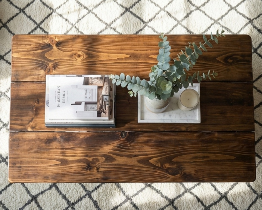 Steel and Pine Wood Coffee Table with Shelf Style 2