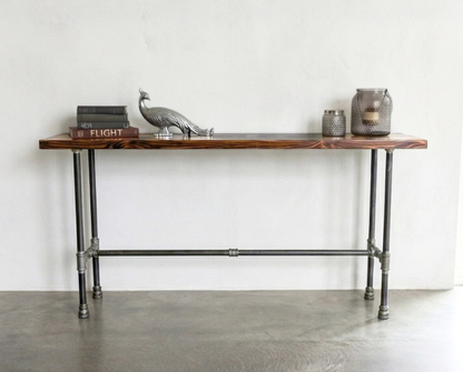 Steel and Pine Wood Long Console / Bar Table