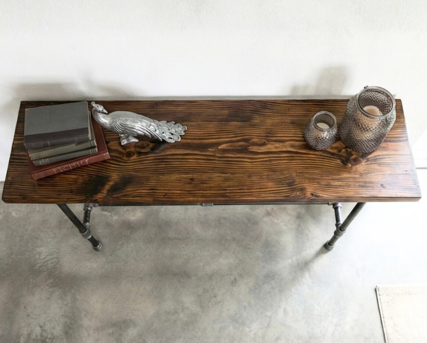 Steel and Pine Wood Long Console / Bar Table