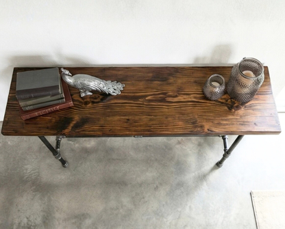 Steel and Pine Wood Long Console / Bar Table