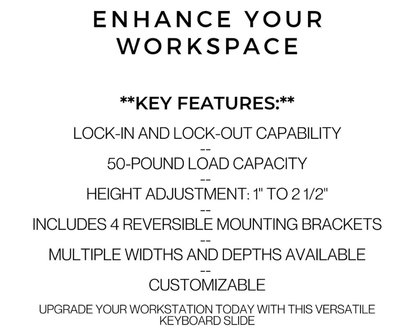 Steel and Wood Keyboard Tray -- Multiple Widths Available -- Adjustable Height