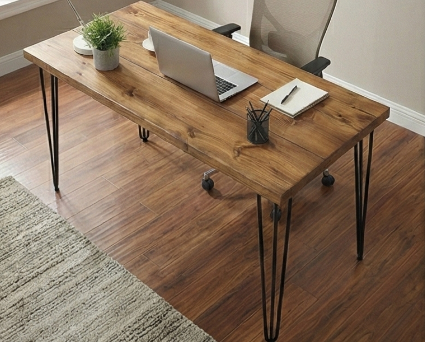 Steel and Wood Hairpin Desk