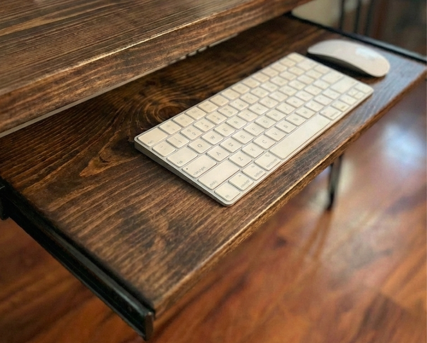 Steel and Wood Desk with 2 Shelves and Keyboard Tray