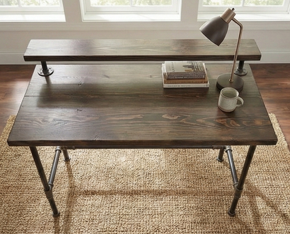 Steel and Wood Desk - With Monitor Shelf (7.5" above desk)