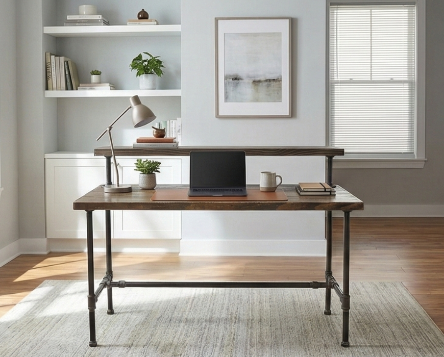 Steel and Wood Desk - With Monitor Shelf (7.5" above desk)