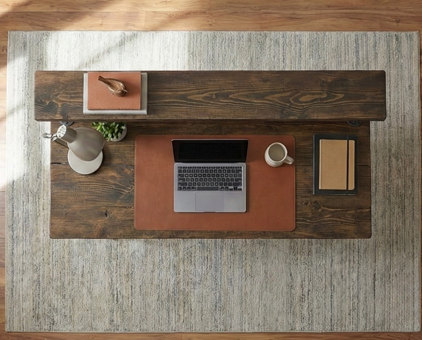 Steel and Wood Desk - With Monitor Shelf (7.5" above desk)