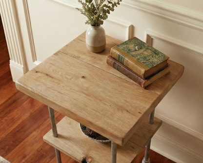 Steel and Pine Wood End Table