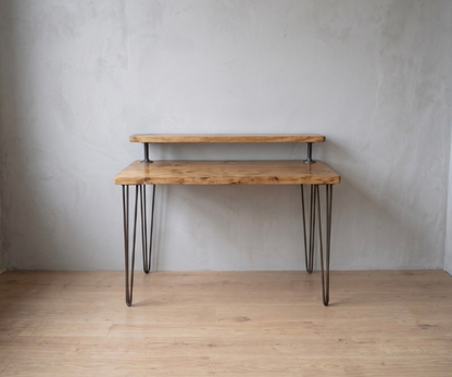 Steel and Wood Hairpin Desk with Monitor Shelf